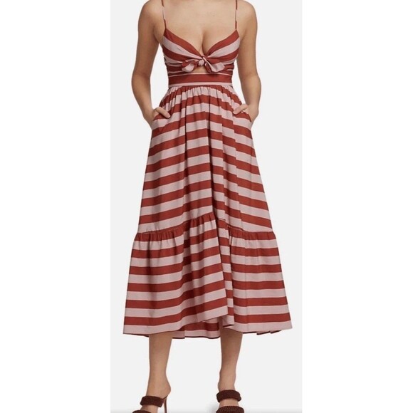 ALC Dresses & Skirts - ALC Laurel Sun Dress Rust Stripe Size 6 Garden Party Wedding Guest Sundress Midi